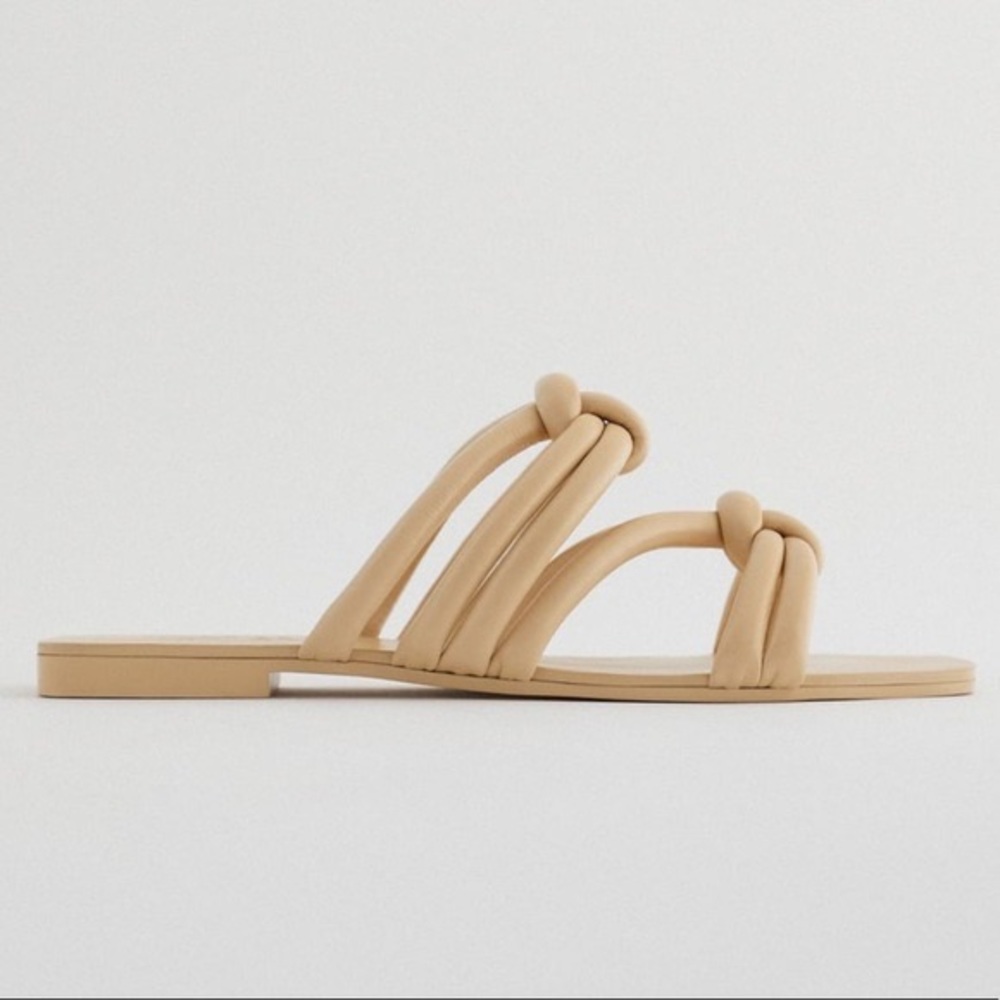 Zara Tube Strap Flat Leather Sandals size 40